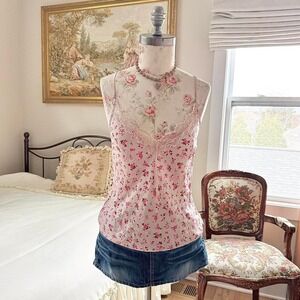 Y2K pink floral lace trim going out top Victoria's Secret size small